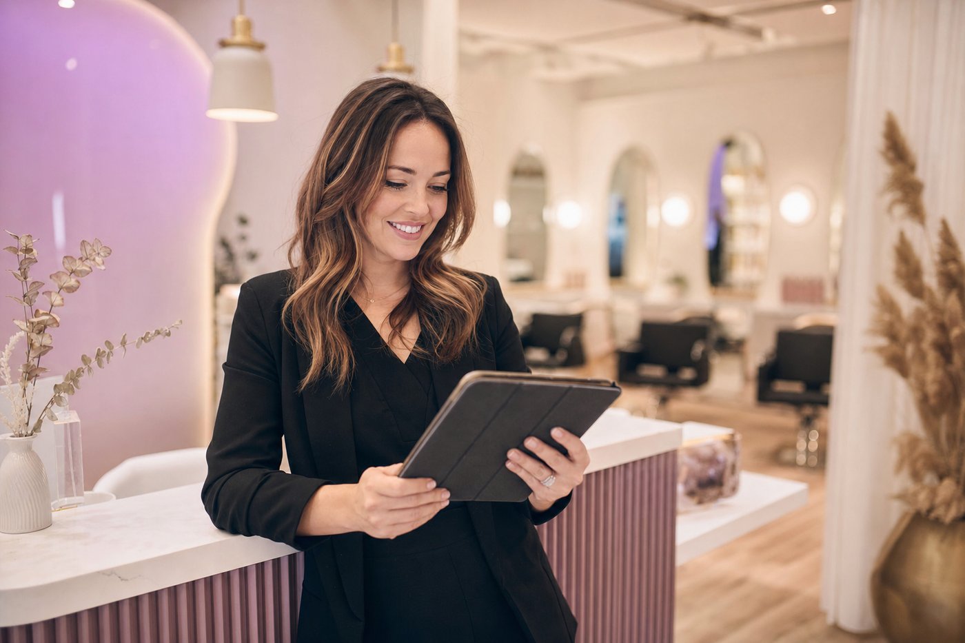 Propriétaire de salon qui consulte son agenda plein
